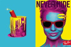 Never Hide series of ads for Ray Ban by Kele Dobrinski. Sunglasses For Your Face Shape, Teaching Graphic Design, Creative Advertising Campaign, Scene Image, Live Colorfully, Creative Advertising, Paint Cans, Print Ads, Ray Ban Sunglasses