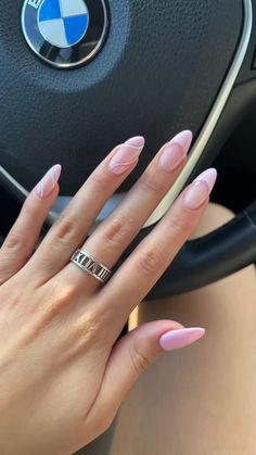 Spring Nails 2023 Almond Short, Light Pink With Design Nails, Cute Nails For A Pink Dress, Pink And White Nail Inspiration, Almond Nails Light Pink Design, Nails To Go With Blush Pink Dress, April Nails Almond Shape, Almond Nails With Pink Design, Pink Undertone Nails