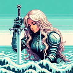 Pixel Art Knight, Female Pfp Icons, Pixel Girl, Piskel Art, Pub Decor, Knight Art, Modern Fantasy, Fantasy Aesthetic