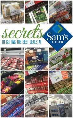 an advertisement for sam's club with pictures of food and drinks in the store