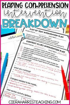 a break down worksheet with the words reading competition written in blue and red