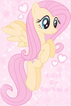 the pink pony is flying through the air with hearts on it's back end