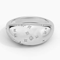 Virgo Zodiac Constellation Diamond Dome Ring - 14K White Gold. Brightly shimmering diamonds form the shape of the Virgo constellation across this eye-catching domed design. A statement style all on its own and easily stacked, this Zodiac design is full of endless star power (1/15 total carat weight). Virgo Constellation, Zodiac Designs, Dome Ring, Zodiac Constellations, Virgo Zodiac, Brilliant Earth, Domed Ring, Constellations, The Shape