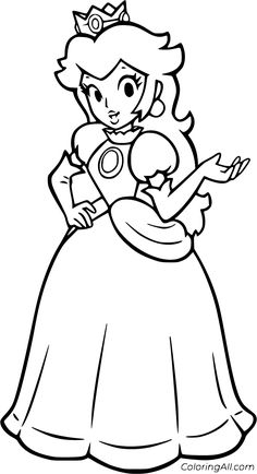 the princess peach from mario's super mario bros coloring page with her dress and tiara