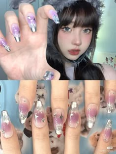 Purple Y2k Nails, Y2k Nails Acrylic, Colourful Acrylic Nails, Y2k Nail, Green Acrylic Nails, Long Square Nails, Cute Spring Nails, Y2k Nails, Really Cute Nails