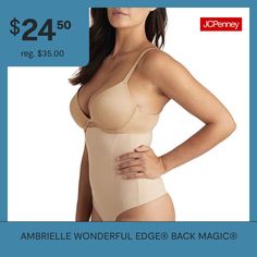 Contour your curves with Ambrielle women's Wonderful Edge® high-waist thong shapewear. This tag-free body shaper is made from breathable fabric with a comfortable stretch for extra tummy control with firm support combined with the brand's Back Magic® technology for an overall smoothing look.Features: Back Support, Silicone Grips, Back SmoothingConcerns: Torso + Back, Waist, Tummy SolutionsRise: High RiseSupport: Firm SupportFiber Content: 64% Nylon, 36% SpandexFabric Description: WovenC… Thong Shapewear, Back Support, Body Shaper, Body Shapers, Shapewear, Breathable Fabric, Overalls, High Waist, High Waisted