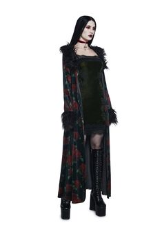 Widow Rose Print Velvet Duster Coat - Multi – Dolls Kill Velvet Duster, Velvet Slip Dress, Goth Dress, Halloween Fashion, Gothic Outfits, Red Mini Dress, Top Sales, Rose Print, Dolls Kill