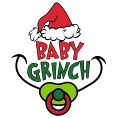 the baby grinch logo with santa's hat on it