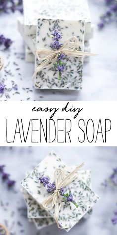 soap bars with lavender flowers on them and the words easy diy lavender soap