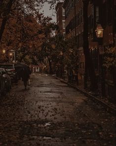 a person walking down the street with an umbrella in their hand and cars parked on both sides