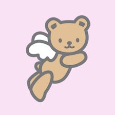 a brown teddy bear flying through the air with wings on it's back and chest