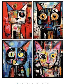 three pictures of cats with different colors and designs on them, one is black the other is white