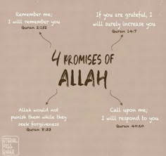 the four proms of allah written on a piece of paper with writing underneath it