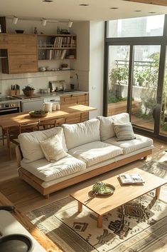 a living room filled with furniture and lots of windows