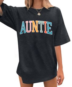 PRICES MAY VARY. Material : This women oversize auntie shirt is made of soft stretchy cotton blend fabric, the fabric is super soft, breathable, skin-friendly, It wont shrink or discolor after wash, the soft material could make you feel more comfy and relaxed. Features : auntie letter Graphic t-shirt for women, friend aunt shirt,auntie tshirt for women ,auntie life shirt aunt and uncle shirts, best aunt auntie gifts from nephew. Casual short sleeve t shirt, classical crewneck design, and makes a Casual Tops With Name Print For Loungewear, Casual Oversized Tops For Mother's Day, Casual Tops For Mother's Day Loungewear, Relaxed Fit Letter Print Shirt For Loungewear, Cute Oversized Letter Print Shirt, Uncle Shirts, Aunt Baby, Small Business Shirt, Auntie Life