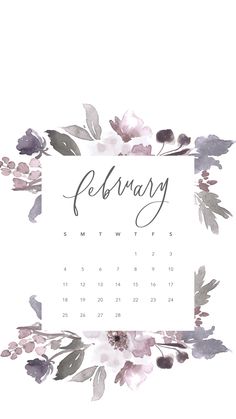 a calendar with watercolor flowers and the word february written in cursive writing