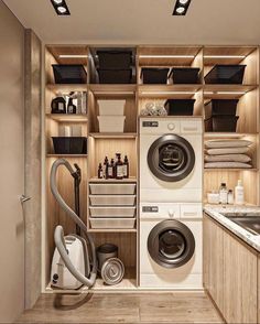 a washer and dryer in a small room