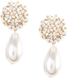 From Borrowed and Blue by Southern Living, these earrings feature:  Drop earringsMetal/Glass Stones and Pearls/AcrylicPost closureApprox. 2" L x 1" WImported. Fancy Pearl Earrings, Bride Wedding Earrings, Mother Of Bride Earrings, Wedding Day Earrings Brides, Pearl Wedding Earrings Brides, Elegant Cream Earrings For Spring, Gold Flower Earrings With Pearl Drop, Bridal Earrings Hair Down, Statement Earrings Bride