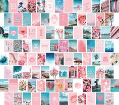 a collage of pink and blue images