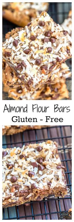 four different views of baked goods on a grill with the words almond flour bars gluten - free