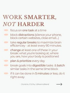 a poster with the words work smarter, not harder