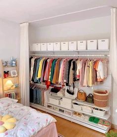 a bedroom with a bed and lots of closet space