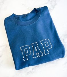 Celebrate your dad as a new Grandpa with this adorable sweatshirt.  He can be proud of his new title and show it off.   LEAD TIME + SHIPPING  Please be aware that due to supply delays, some products may be suddenly unavailable or have longer turnaround times.  Customer is responsible for any address changes.  Once carrier scans the package, it is no longer the responsibility of Foxblossom. Each order is custom made and will take approximately 3-7 business days to be created.  All smaller and reg Father's Day Casual Sweatshirt With Name Print, Family Matching Crew Neck Sweatshirt For Father's Day, Family Cotton Sweatshirt With Letter Print, Father's Day Cotton Sweatshirt With Name Print, Family Cotton Crew Neck Sweatshirt, Cotton Sweatshirt With Name Print For Family, Father's Day Cotton Crew Neck Sweatshirt, Casual Crew Neck Sweatshirt For Father's Day, Cotton Sweatshirt For Fall