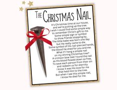 an ornament with a red ribbon around it and the words, the christmas nail