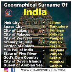 an advertisement with the names of different places in india and other countries, including cities