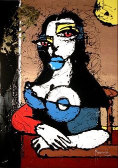 an abstract painting of a woman holding a baby