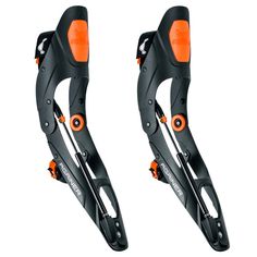 pair of black and orange bicycle brakes on white background with clipping for text