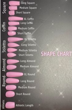 #shape #nails #acrylic Nails Chart Shape, Acrylic Nail Length And Shape Chart, Gel Nail Styles Shape, Nails Acrylic Size Chart, Nails 2023 Trend Colors, Nail Inspo Shape, Acrylic Nail Designs Shapes, Acrylic Nail Styles Shape, Nail Chart Size