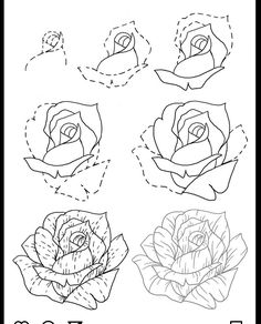 four roses that have been drawn in the shape of hearts and flowers with words rose on them