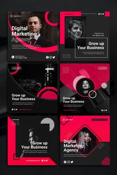 a set of four different banners with the words digital marketing on them and an image of a