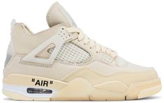 Made in collaboration with Virgil Abloh’s luxury streetwear brand . the OFF-WHITE x women’s Air Jordan 4 SP ‘Sail’ delivers a subdued take on the classic silhouette. The deconstructed leather build is rendered in a monochromatic off-white finish . complete with semi-translucent TPU detailing on the molded eyelets . structural ‘wings’ and Nike Air-branded heel [...] Fire Shoes, Ladies Shoe, Jordan 4s, Jumpman Logo, 3 Shoes, Sophomore Year, Fresh Shoes, Sneaker Release, Jordan 4 Retro