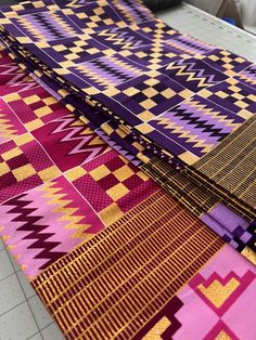 Metallic Kente Print Fabric by the Yard, Abstract Geometric Plaid, Clothing Boho Upholstery Quilting Sewing Crafting by Naijam on Etsy Patchwork Upholstery, Plaid Clothing, Hair Bonnets, Kente Print, Hair Bonnet, Cozy Feeling, Ankara Fabric, Metallic Fabric, Purple Fabric