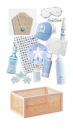 an assortment of personal care items displayed on a white background