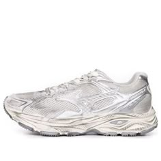 Shop Mizuno Racer S 'White Metallic Silver' D1GH223518 at KICKS CREW — your go-to for authentic, stylish sneakers. Whether for fashion, performance, or collection, find your perfect pair with us. Dynamic Running Shoes With Ventilation For Jogging, Silver Sneakers With Boost Midsole, Silver Sneakers With Boost Midsole For Errands, Silver Mesh Running Shoes With Boost Midsole, Jogging Sneakers With Shock Absorption And White Sole, Jogging Sneakers With Shock Absorption, Breathable Lace-up Sneakers For Marathon, Functional Breathable Sneakers For Marathons, Functional Breathable Sneakers For Marathon