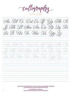 calligraphy worksheet with cursive writing