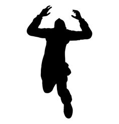 the silhouette of a man jumping up into the air