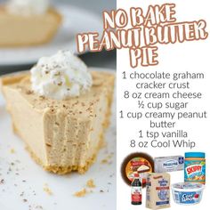 an advertisement for no bake peanut butter pie