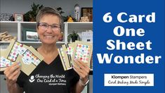 a woman holding up six cards with the words 6 card one sheet wonder