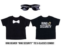 two t - shirts that say ring security and one says ring security with sunglasses on them