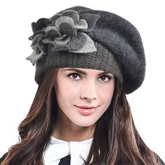 Lady French Beret 100% Wool Beret Chic Beanie Winter Hat HY023 - Grey - CE12NSWKYWB - Hats & Caps, Women's Hats & Caps, Berets  #fashionwomen #womenhats #womencaps #outfits #Berets Types Of Hats For Women, Sneaker Ideas, Edgy Dress, Casual Formal Dresses, Ladylike Style, French Beret, Wool Beret, Women Fashion Edgy, Wool Berets