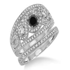 a black and white diamond ring set