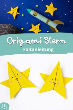 origami stars with text overlay that reads, origami stern fattaaleitung