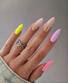 Pastel Nails Designs, Almond Nails Designs, Summer Nails Colors, Silver Nails, Nail Designs Spring, Nail Art Summer