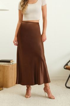 HIGH WAIST ELASTICIZED WAISTBAND A-LINE SLIP MIDI SKIRT SATIN TEXTURE SOLID NOT LINED 98% POLYESTER, 2% SPANDEX Midi Skirt Satin, Slip Midi Skirt, Skirt Satin, Satin Texture, Kimono Sweater, Column Skirt, Copper Key, Satin Midi Skirt, Satin Slip