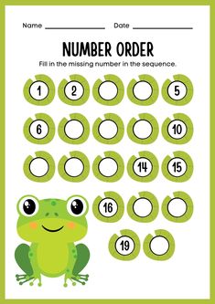 a green frog with numbers on it and the words number order written in white letters