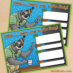 two children's bookmarks with an image of a raccoon wearing a party hat